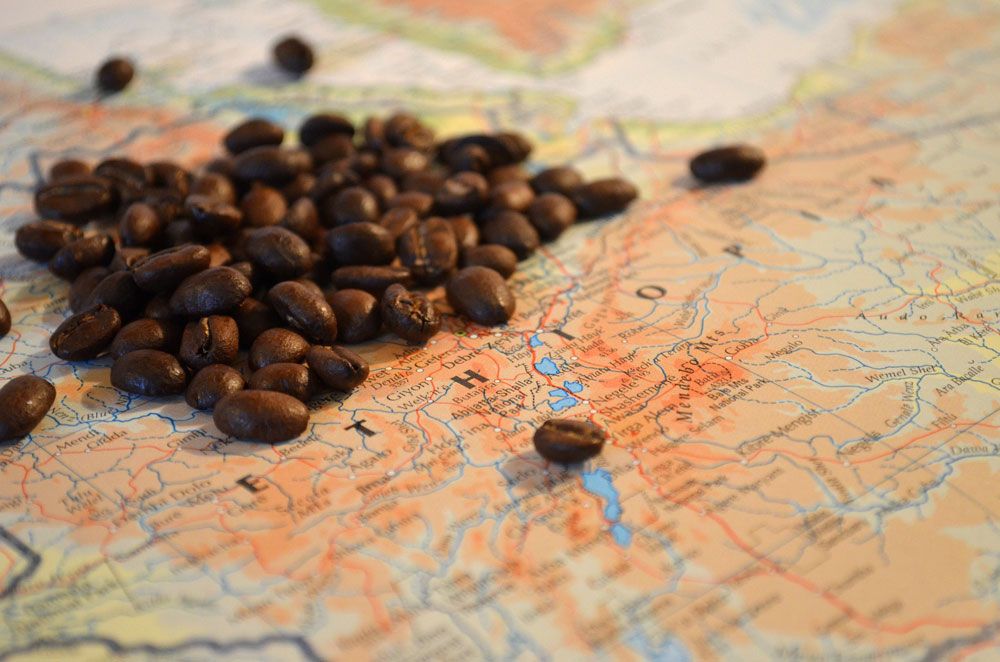 káva mapa Etiópia